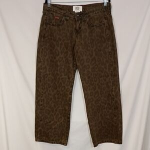 BDG Olive Brown Leopard-Print Straight Jeans Size 29W 32L